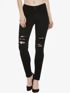 DressBerry Women Black Slim Fit Mildly Distressed Stretchable Jeans