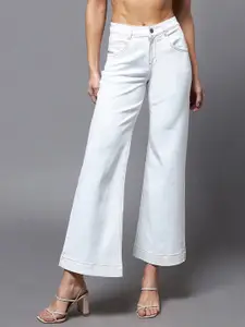 DressBerry Women White Flared Slash Knee Stretchable Jeans