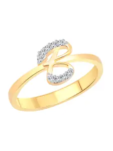 Vighnaharta Gold-Plated CZ Studded Alphabet B Finger Ring