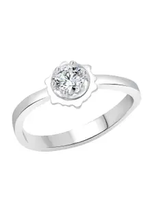 Vighnaharta Rhodium-Plated CZ Studded Designer Solitaire Finger Ring