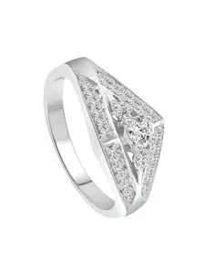 Vighnaharta Rhodium-Plated CZ Studded Triangle Shape Solitaire Finger Ring