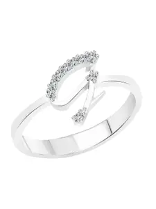 Vighnaharta Rhodium-Plated CZ Studded Alphabet G Finger Ring