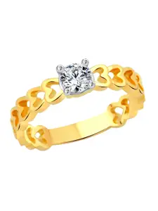 Vighnaharta Gold-Plated CZ Studded Heart Solitaire Finger Ring