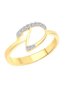 Vighnaharta Gold-Plated CZ Studded Alphabet D Finger Ring