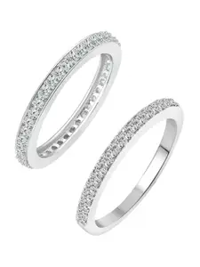 Vighnaharta Rhodium-Plated CZ Studded Half Round & Full Round Finger Ring