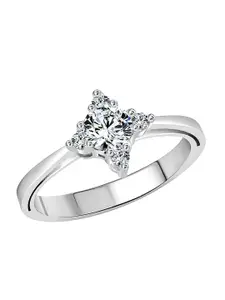 Vighnaharta Rhodium-Plated CZ Studded Brilliant Solitaire Finger Ring