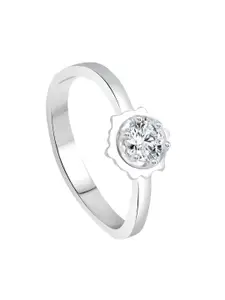 Vighnaharta Rhodium-Plated CZ Studded Delicate Curve Solitaire Finger Ring
