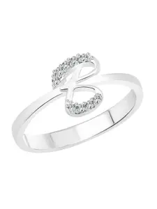 Vighnaharta Rhodium-Plated CZ Studded Alphabet B Finger Ring