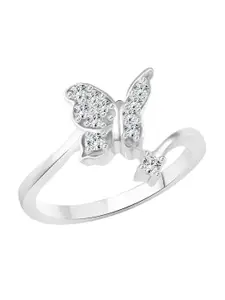 Vighnaharta Rhodium-Plated CZ Studded Cute Butterfly Finger Ring