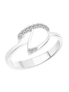 Vighnaharta Rhodium-Plated CZ Studded Alphabet D  Finger Ring