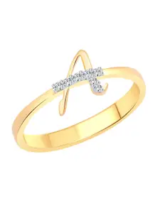 Vighnaharta Gold-Plated CZ Studded Alphabet A Finger Ring