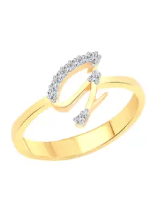 Vighnaharta Gold-Plated CZ Studded Alphabet G Finger Ring
