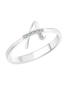 Vighnaharta Rhodium-Plated CZ Studded Alphabet A Finger Ring