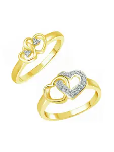 Vighnaharta Set Of 2 Gold-Plated CZ-Studded Adjustable Finger Rings