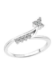 Vighnaharta Rhodium Plated Cubic Zirconia Studded Adjustable Finger Ring