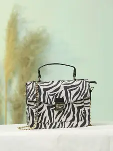 DressBerry Black Printed Swagger Satchel with Tasselled