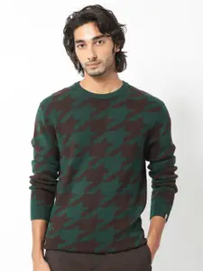 RARE RABBIT Men Honder Round Neck Geometric Printed Sweater
