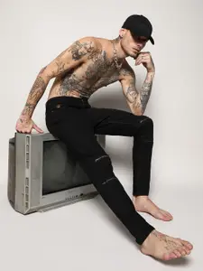 Campus Sutra Men Black Smart Slim Fit Slash Knee Stretchable Jeans