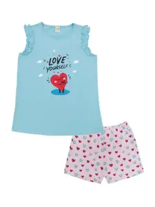 Clothe Funn Girls Pure Cotton Printed Top with Shorts