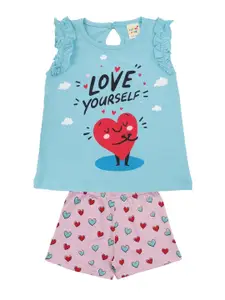 Clothe Funn Girls Pure Cotton Printed Top with Shorts