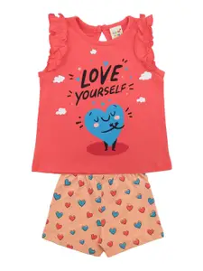 Clothe Funn Girls Printed Cotton Top With Shorts