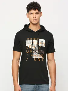 Pepe Jeans Typography Printed Hooded Pure Cotton T-shirt