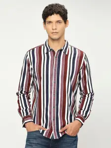 Pepe Jeans Striped Printed Spread Collar Long Sleeve Cotton Casual Shirt