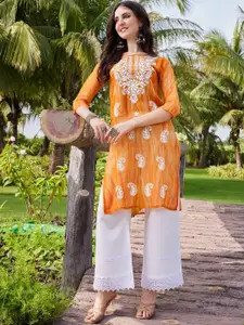 KALINI Ethnic Motif Embroidered Georgette Straight Kurta