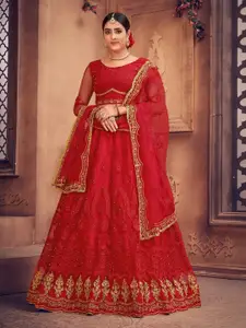 KALINI Embroidered Beads and Stones Semi-Stitched Lehenga & Unstitched Blouse With Dupatta
