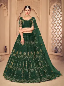 KALINI Embroidered Beads and Stones Semi-Stitched Lehenga & Unstitched Blouse With Dupatta