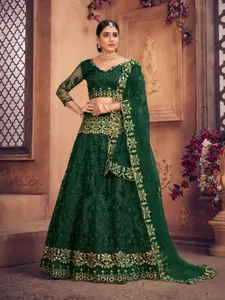 KALINI Embroidered Beads and Stones Semi-Stitched Lehenga & Unstitched Blouse With Dupatta