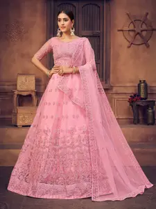 KALINI Embroidered Beads and Stones Semi-Stitched Lehenga & Unstitched Blouse With Dupatta