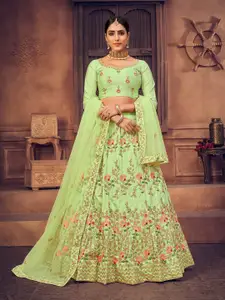 KALINI Embroidered Beads and Stones Semi-Stitched Lehenga & Unstitched Blouse With Dupatta