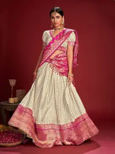 KALINI Ethnic Motif Woven Design Semi-Stitched Lehenga & Unstitched Blouse With Dupatta