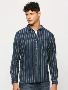 Pepe Jeans Vertical Striped Spread Collar Chest Pocket Casual Shirt