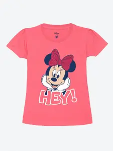 YK Disney Girls Minnie Mouse Graphic Printed Pure Cotton T-Shirt