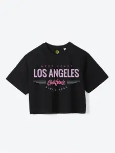 YK Girls Typography Printed Pure Cotton T-Shirt
