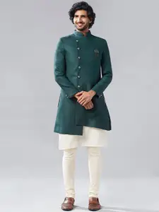 KISAH Men Mandarin Collar Kurta & Indowestern Sherwani With Churidar