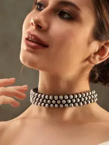 Rubans Silver-Plated Oxidised Choker Necklace