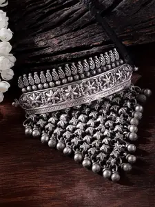 Rubans Silver-Plated Oxidized Choker Necklace