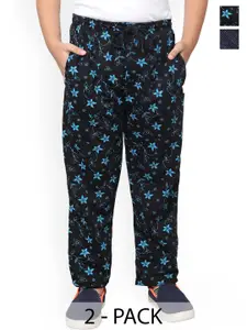 IndiWeaves Boys Pack Of 2 Floral Printed Fleece Track Pants