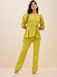 Antheaa Ruched Peplum Top With Trousers