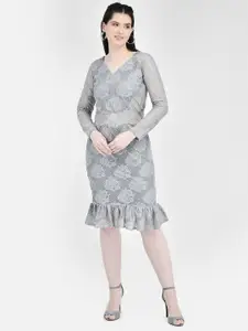 Eavan V-Neck Floral Print Net Sheath Dress