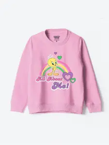 YK Warner Bros Girls Tweety Printed Cotton Sweatshirt