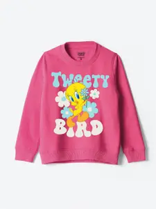 YK Warner Bros Girls Tweety Printed Cotton Sweatshirt