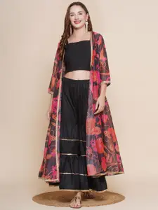 Bhama Couture Sleeveless Crop Top With Sharara & Shrug