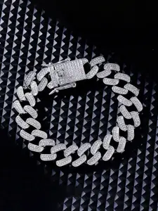 Jewels Galaxy Silver-Plated Stainless Steel American Diamond Link Bracelet