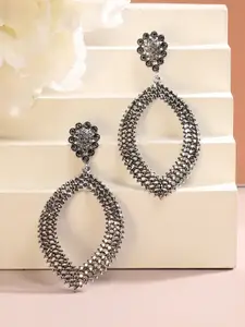SOHI Silver-Plated Contemporary Drop Earrings
