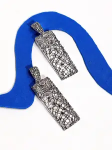 SOHI Silver-Plated Contemporary Drop Earrings