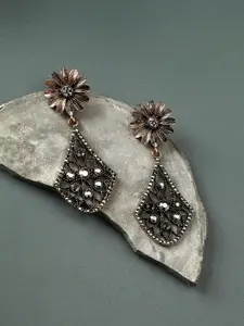 SOHI Gold-Plated Contemporary Drop Earrings